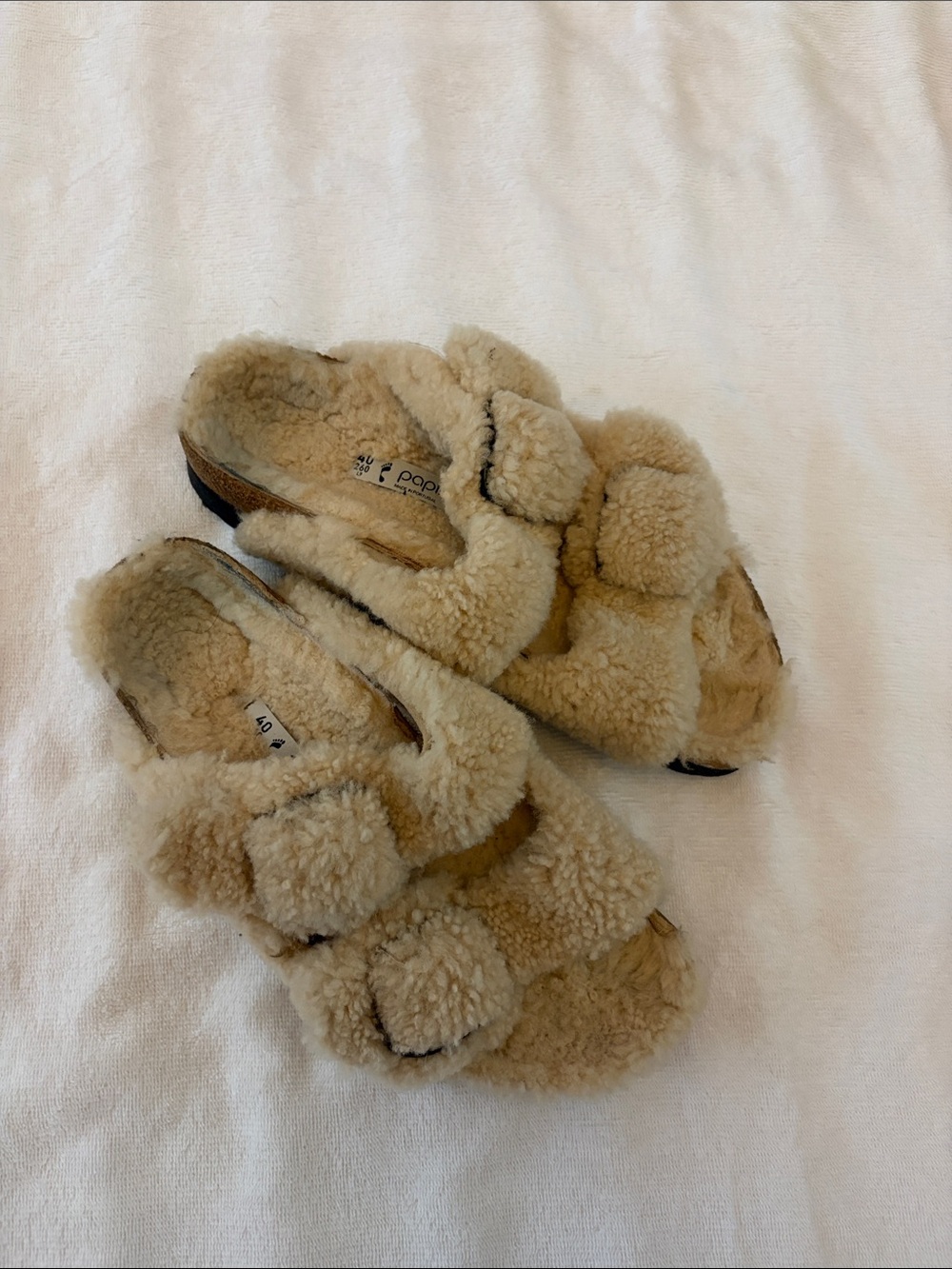 Birkenstock Papillio Big Buckle Arizona Shearling Slides Teddy Eggshell Size 40